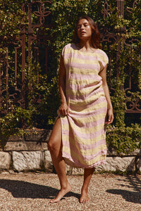 Positano Dress Maxi Lemon/Rosa Stripe