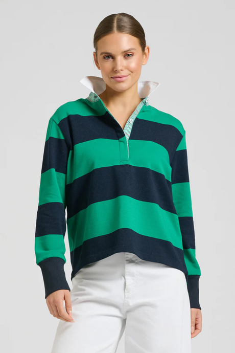 Rugby Cotton Sweatshirt - Navy & Green