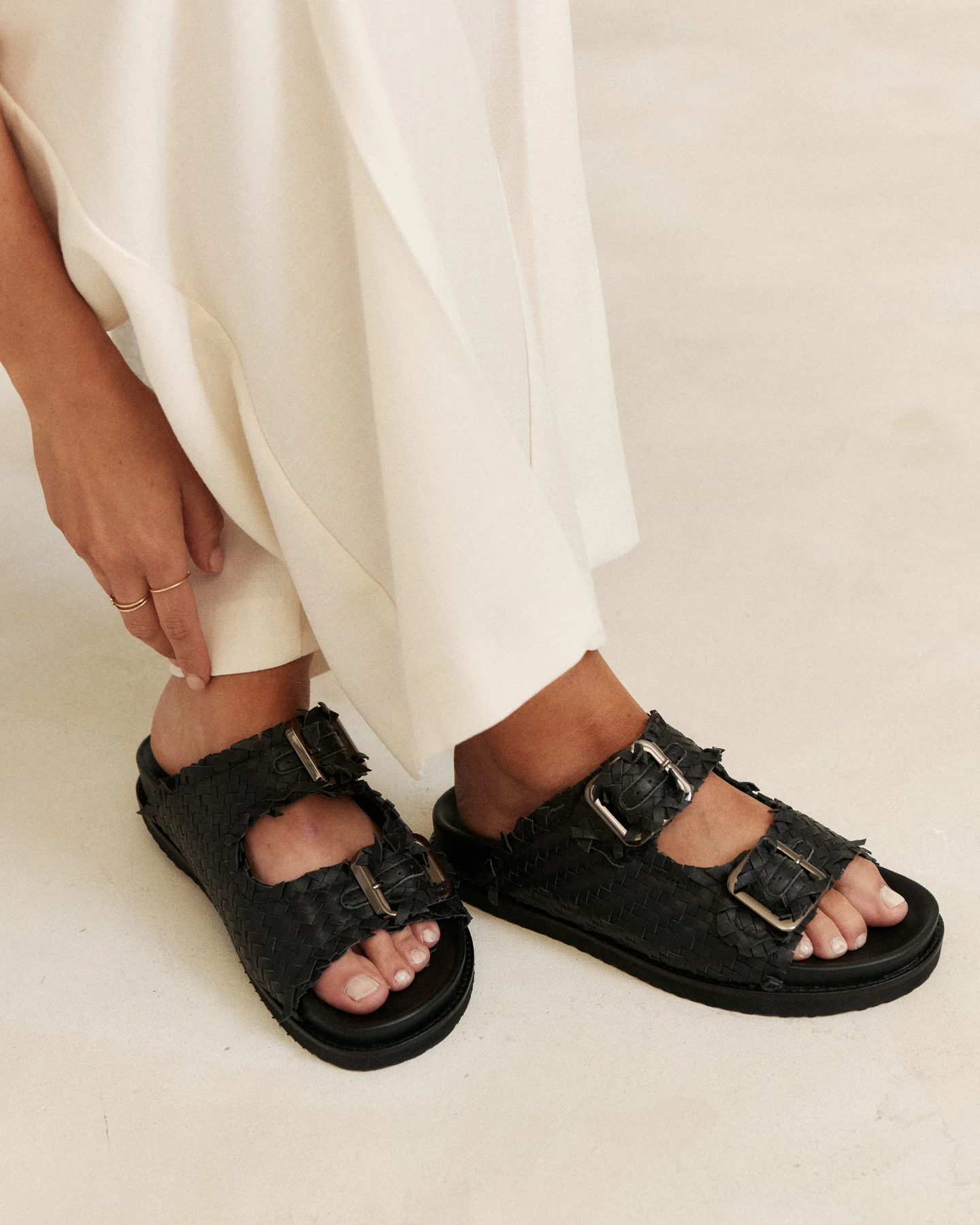 Amara Leather Slide Black