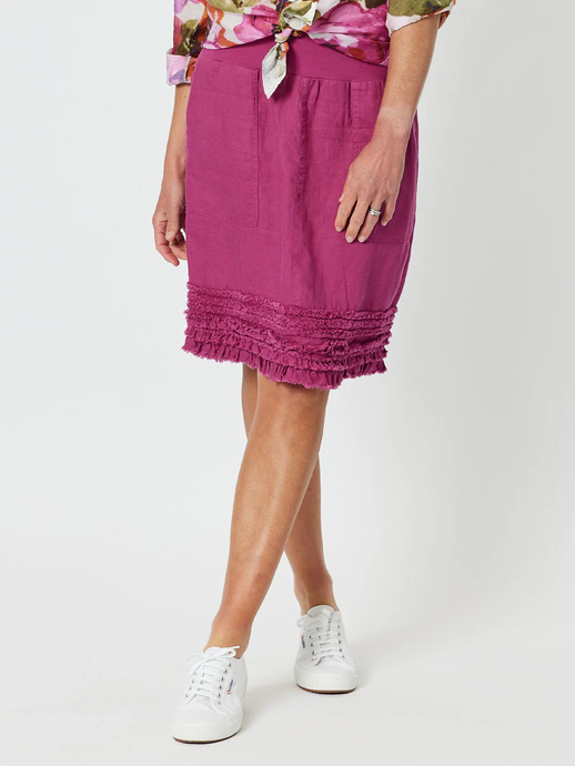 Mimi Ruffle Hem Linen Skirt Magenta