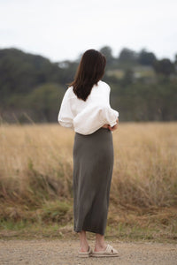 Riley Bias Linen Skirt Khaki