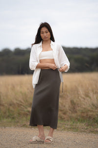 Riley Bias Linen Skirt Khaki