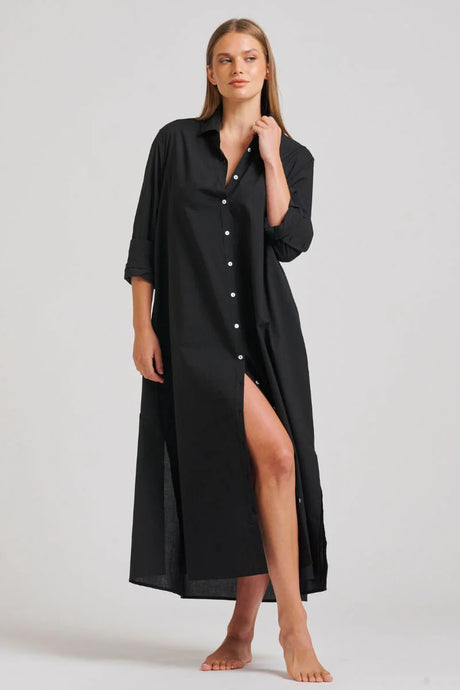 The Luna Oversized Long Shirtdress - Black