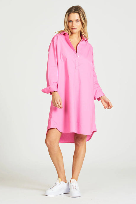 The Popover Relaxed Shirtdress - Hot Pink