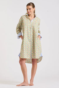 The Classic Shirtdress - Floral/Blue Stripe Trim