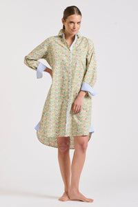 The Classic Shirtdress - Floral/Blue Stripe Trim