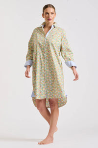 The Classic Shirtdress - Floral/Blue Stripe Trim