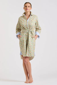 The Classic Shirtdress - Floral/Blue Stripe Trim