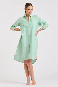 The Classic Shirtdress - Green Stripe/Floral Trim