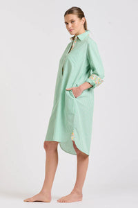 The Classic Shirtdress - Green Stripe/Floral Trim