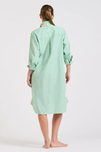 The Classic Shirtdress - Green Stripe/Floral Trim