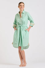 Load image into Gallery viewer, The Classic Shirtdress - Green Stripe/Floral Trim