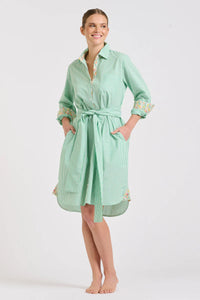 The Classic Shirtdress - Green Stripe/Floral Trim