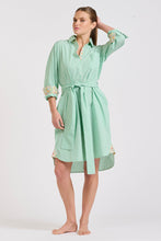 Load image into Gallery viewer, The Classic Shirtdress - Green Stripe/Floral Trim