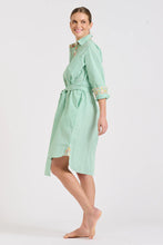 Load image into Gallery viewer, The Classic Shirtdress - Green Stripe/Floral Trim