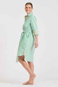 The Classic Shirtdress - Green Stripe/Floral Trim