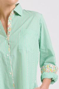 The Classic Shirtdress - Green Stripe/Floral Trim