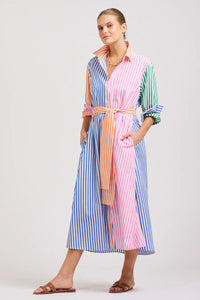 The Luna Oversized Long Shirtdress - Bright Stripe