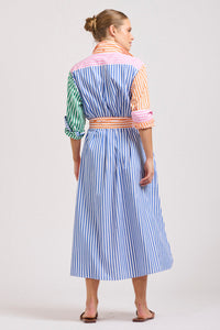 The Luna Oversized Long Shirtdress - Bright Stripe