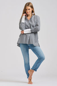 The Lady Banker Relaxed Girlfriend Shirt - Midnight Wide Stripe