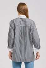 Load image into Gallery viewer, The Lady Banker Relaxed Girlfriend Shirt - Midnight Wide Stripe