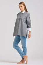 Load image into Gallery viewer, The Lady Banker Relaxed Girlfriend Shirt - Midnight Wide Stripe