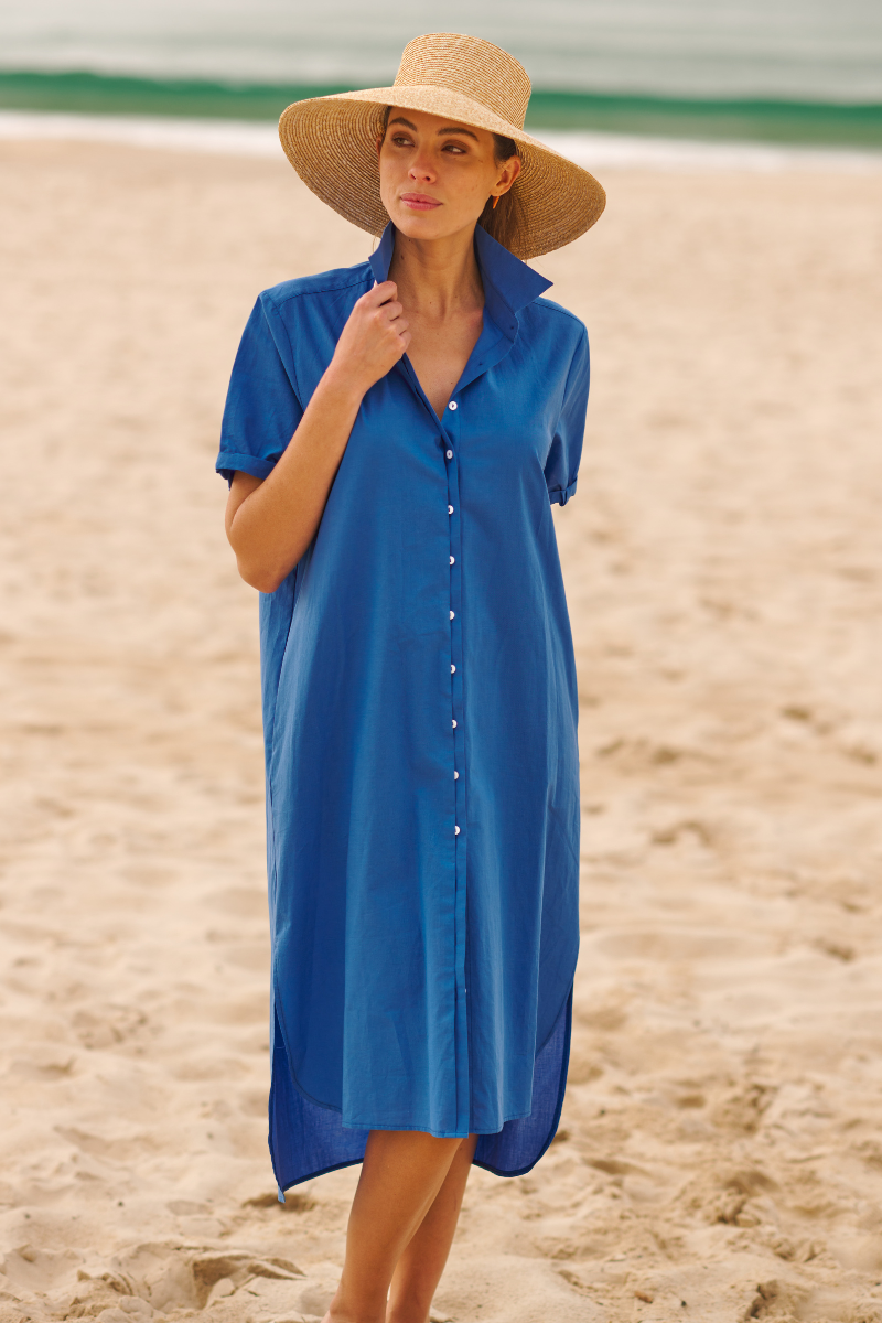 The Annie Short Sleeve Shirt Dress - Bright Blue