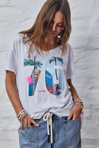 Retro Palm V Neck Tee - White