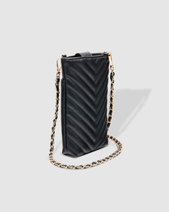 Vera Black Quilted Phone Crossbody Bag