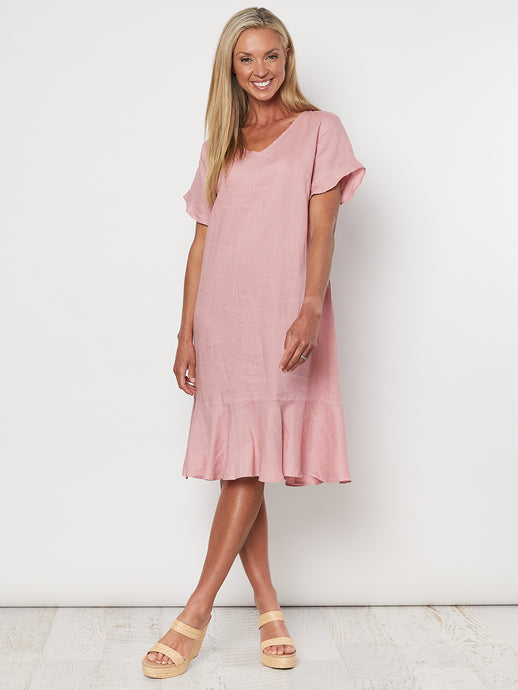 Linen Flare Dress | Rose