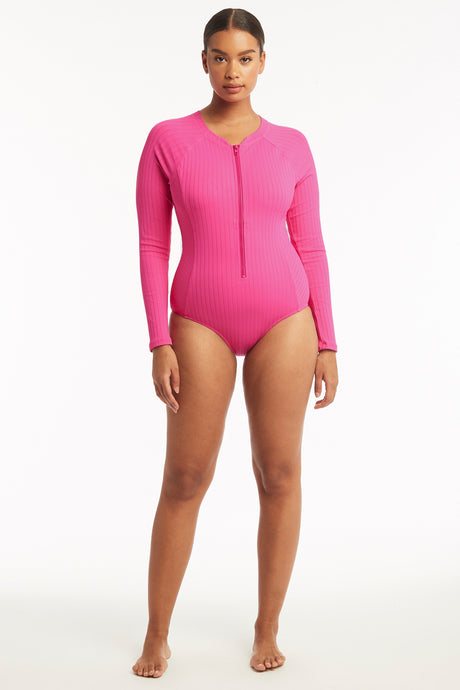 Vesper Long Sleeved One Piece - Hot Pink