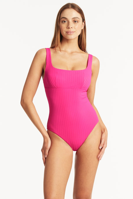 Vesper Square Neck One Piece - Hot Pink